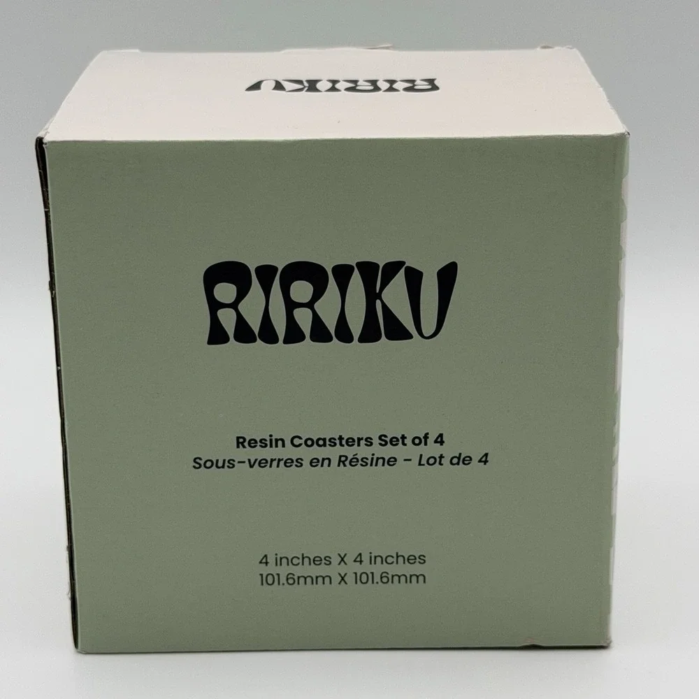 RiRiKu Resin Coasters‎ Set of 4 Square 4in Marbled New In Box